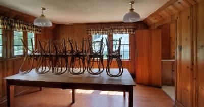 Lodge building dining room table and chairs